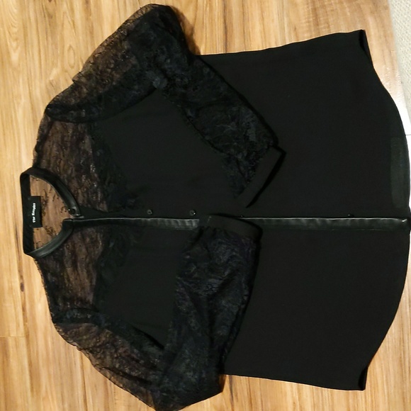 The Kooples Lace Chiffon Button Up Blouse with Leather Trim - Picture 1 of 8